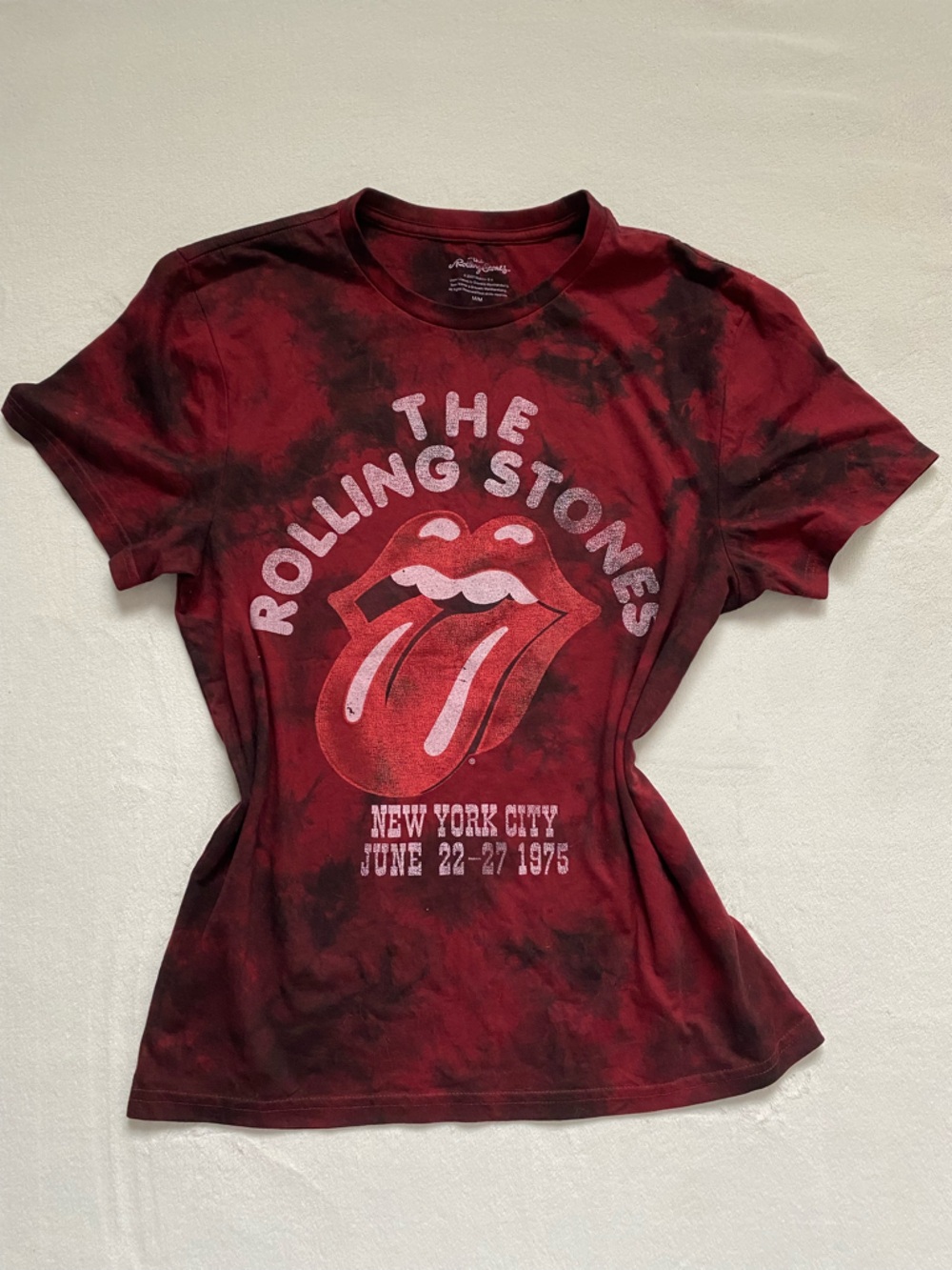 the Rolling Stones Red and Black Tie-Dye Tongue Logo Tee